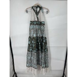Anne L. Halter Neck Babydoll Peasant Maxi Dress Women XL Blue Cottage Milk‎ Maid